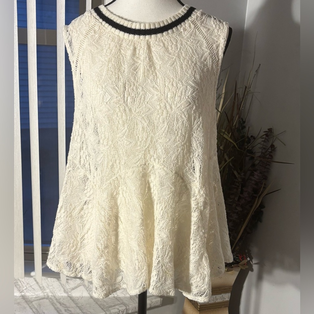 Free People Cream Boxy Blouse with Embellished Details‎ Size L
